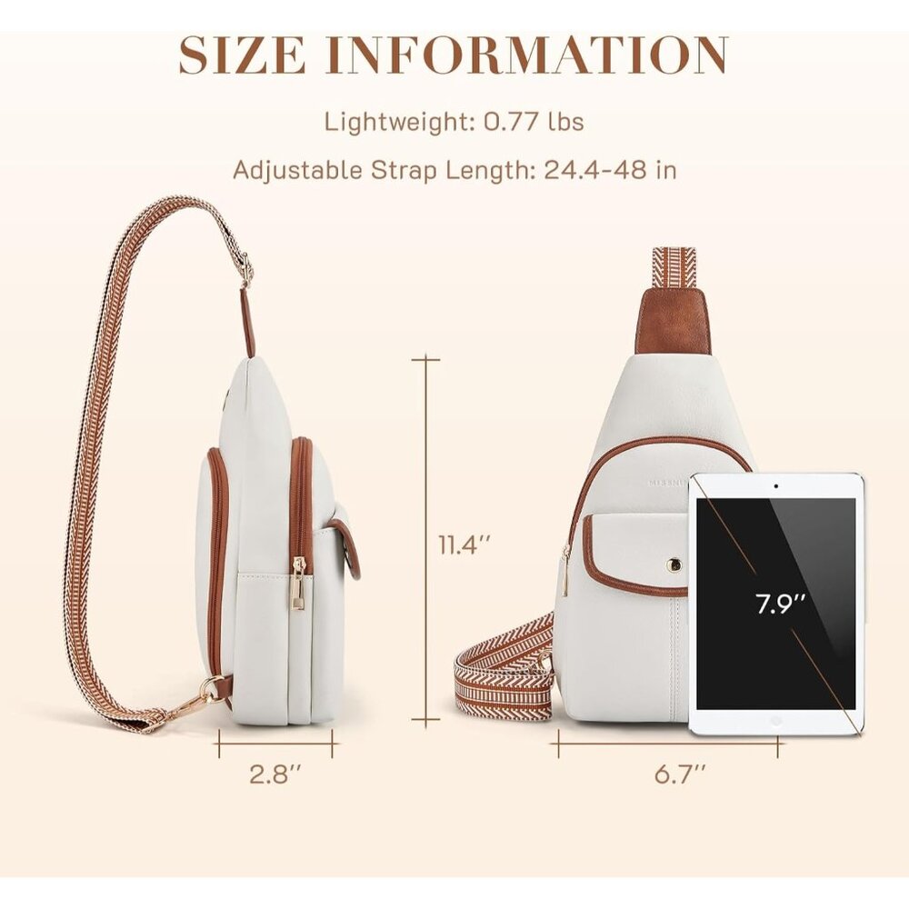 New Large Beige PU Leather Sling Bag Anti-theft Crossbody Travel Bag Purse - Picture 4 of 6